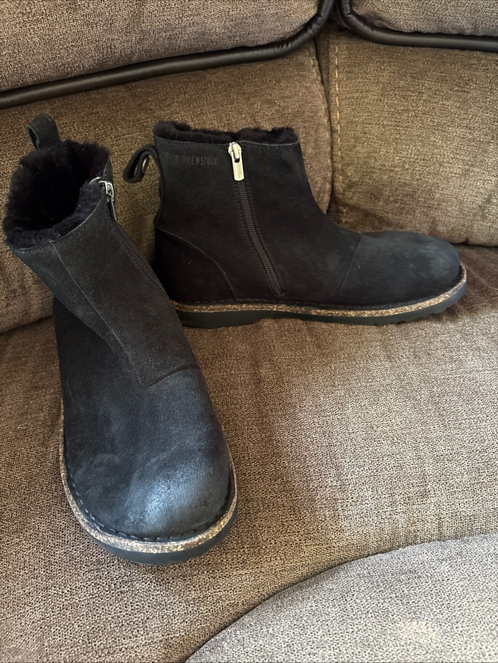 Birkenstock Melrose  Shearling Suede Side Zip Boots Black 41 Wmns 10 Mens 8